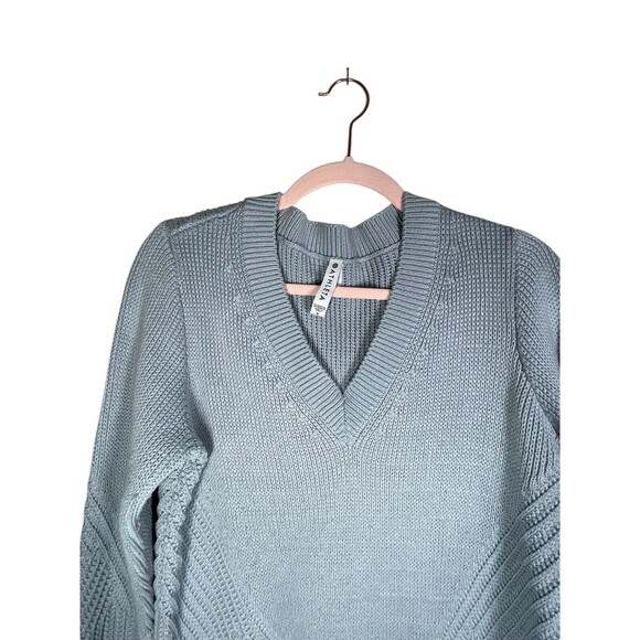 Athleta Teton V Neck Sweater‎ Women Small BLUE Heavy Knit Cotton Pullover - Picture 5 of 11